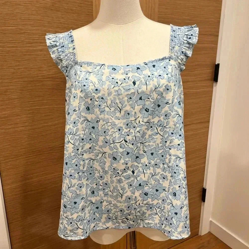 Lush sleeveless top - blue floral - size Large